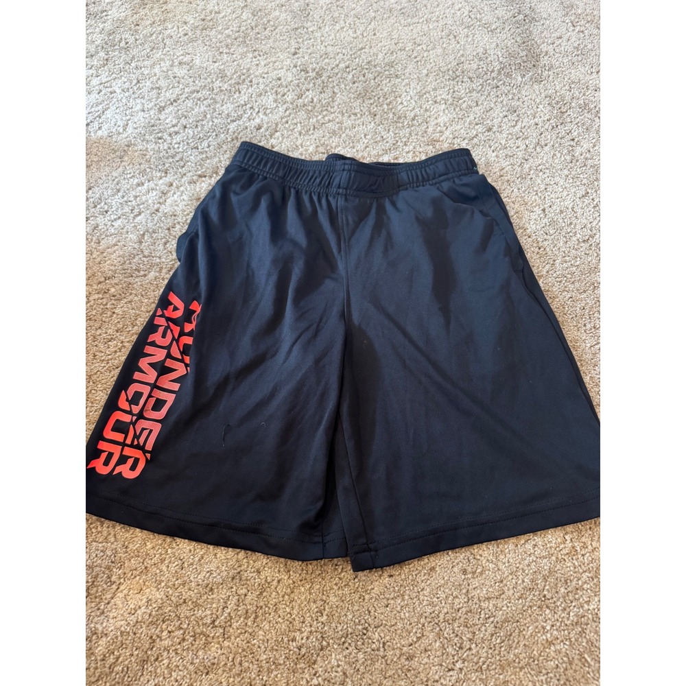 Under Armour Boys Black Red Logo Athletic Basketball Shorts YMD Medium